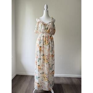 American Eagle Outfitters Maxi Dress Floral Tie-strap Open-Back Smoked Sz‎ XXL